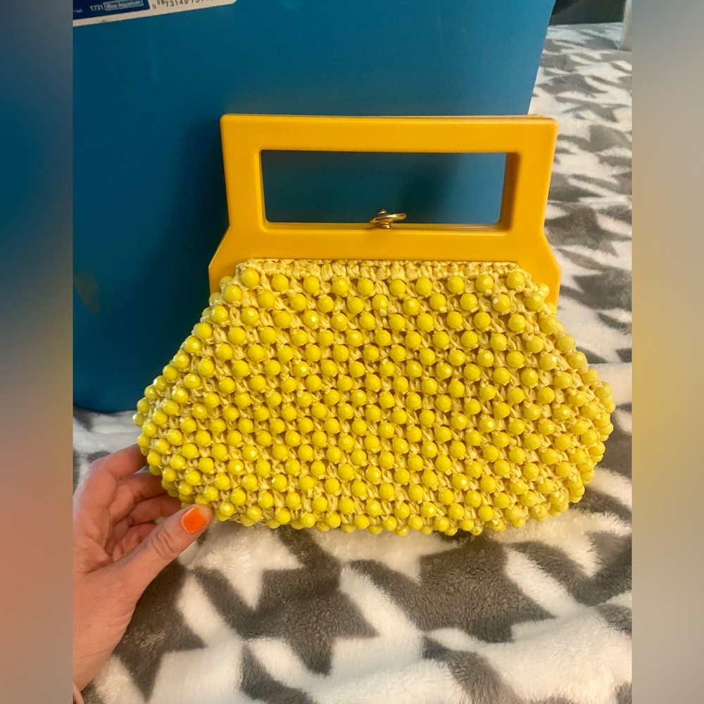 Vintage 60’s BAKELITE MOD YELLOW  Beaded Italian HANDBAG - Picture 3 of 9